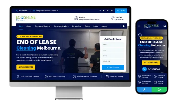 a cleaning website design example for small businesses