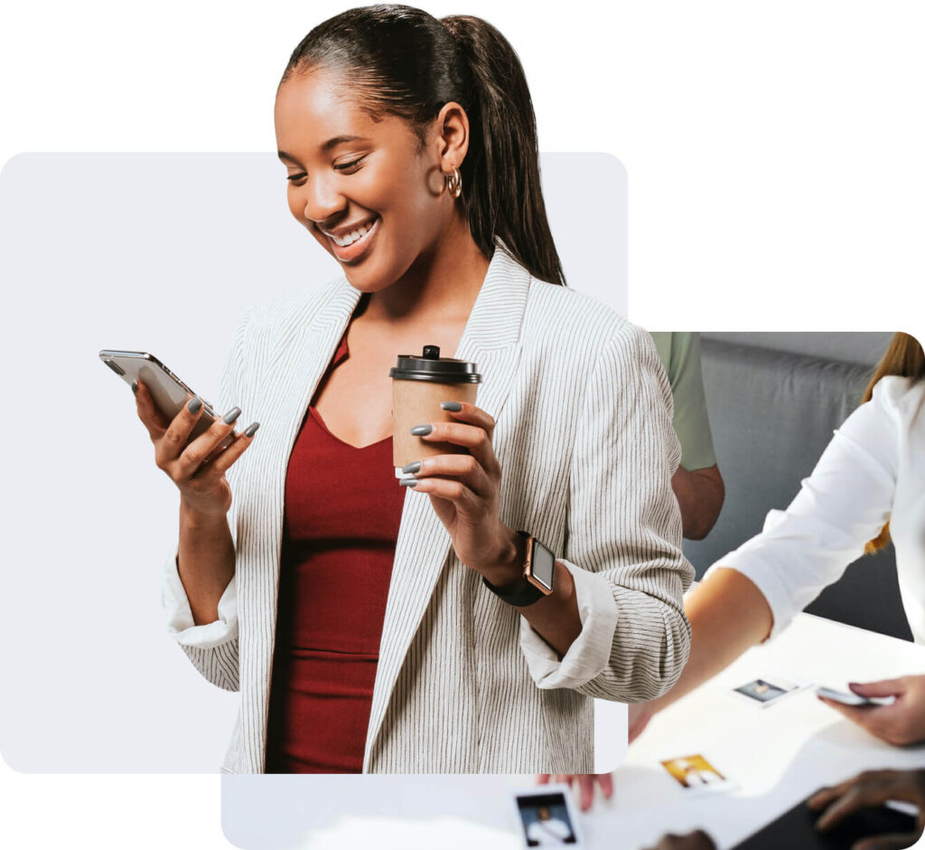 image collage of a lady checking a mobile responsive website